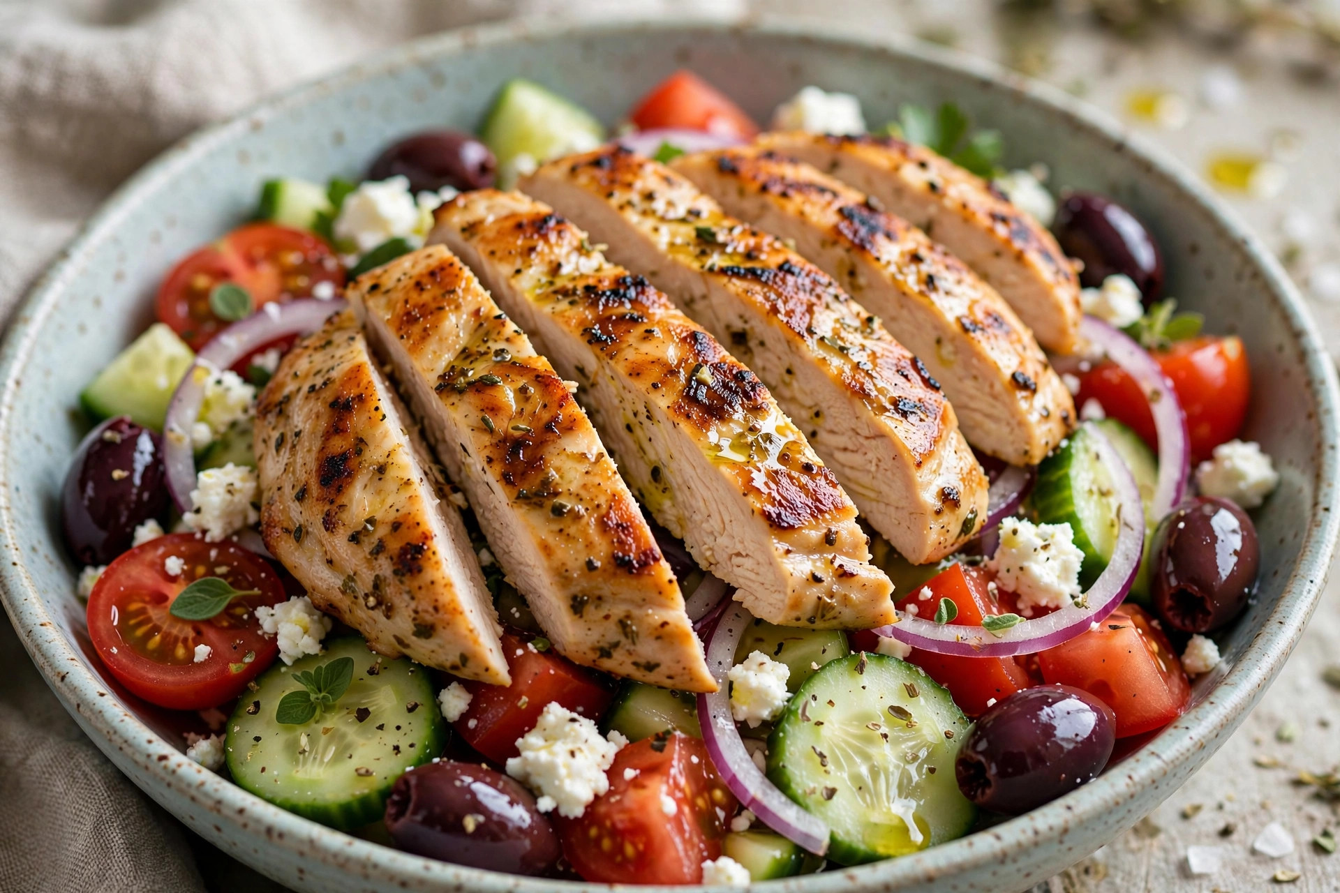 Salade grecque au poulet grillé