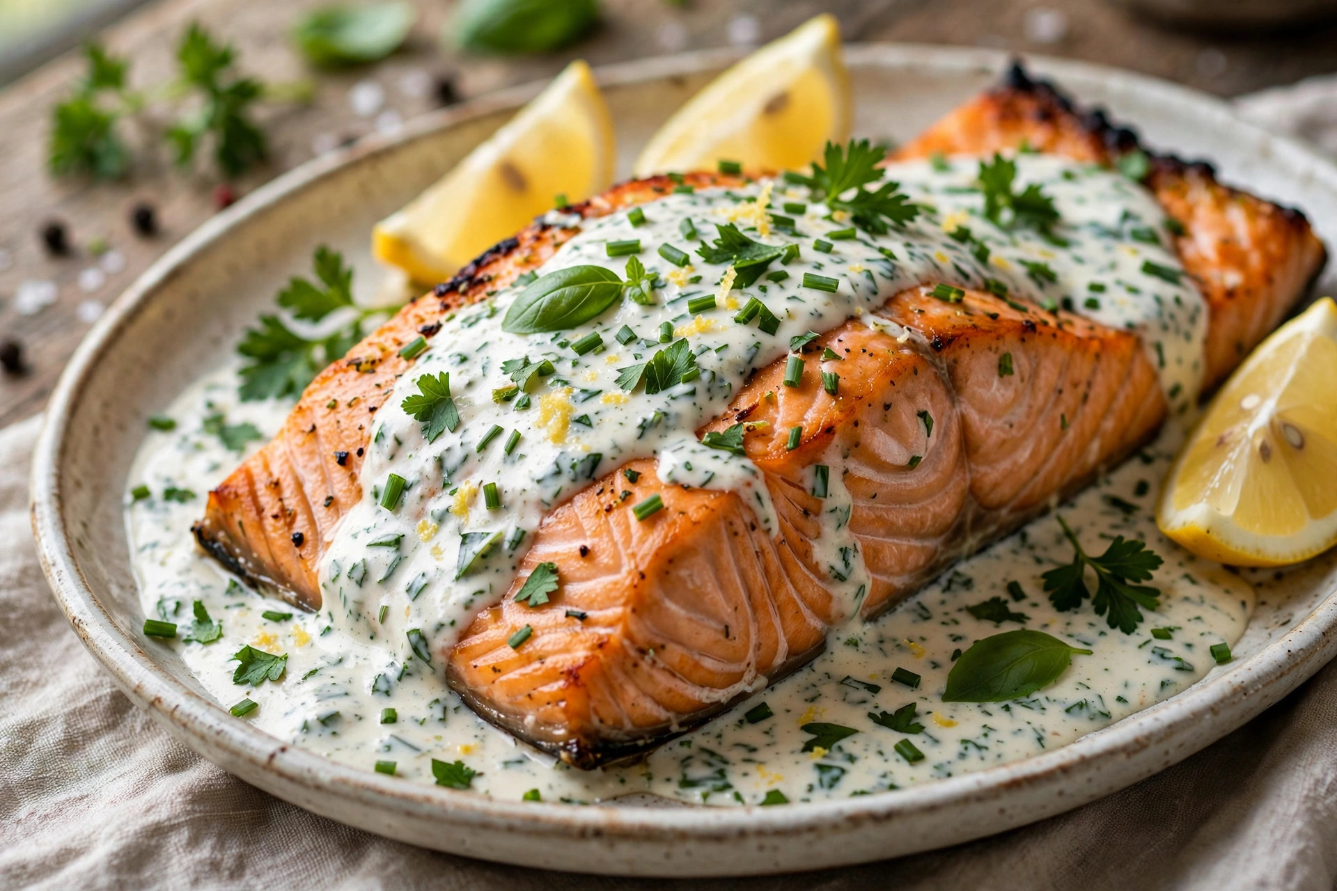 Filet de saumon au four aux fines herbes et au yogourt