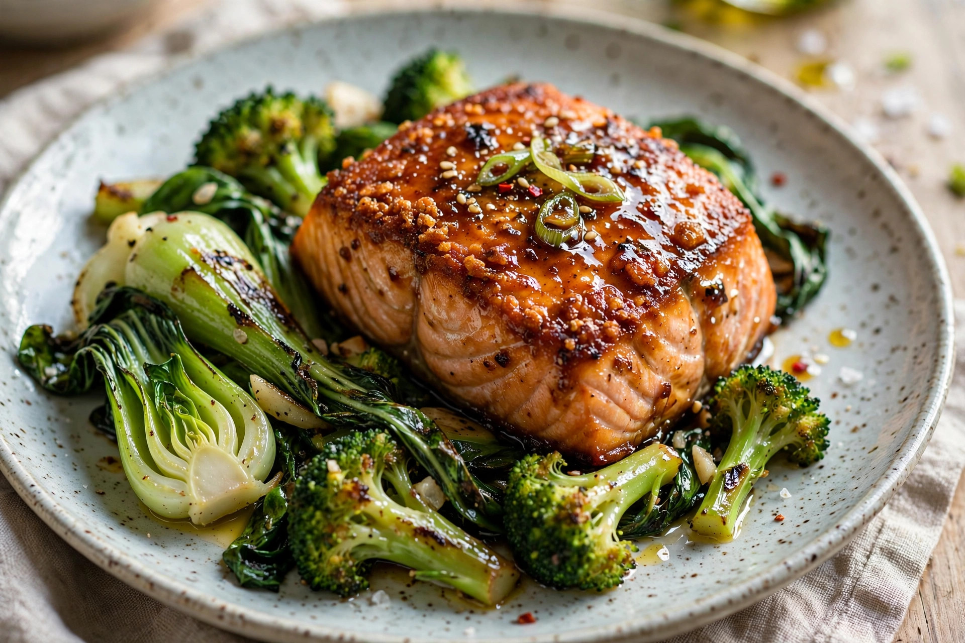 Saumon au miso et légumes verts