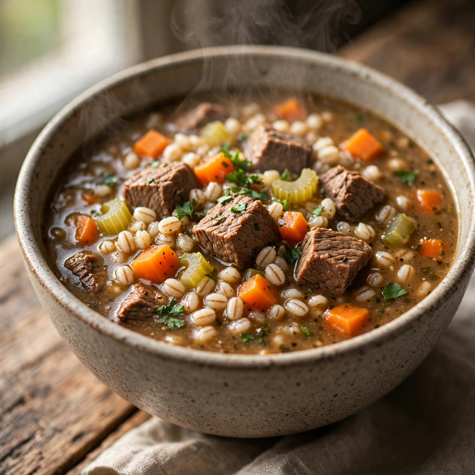 Soupe de l'habitant à l'orge et au bœuf