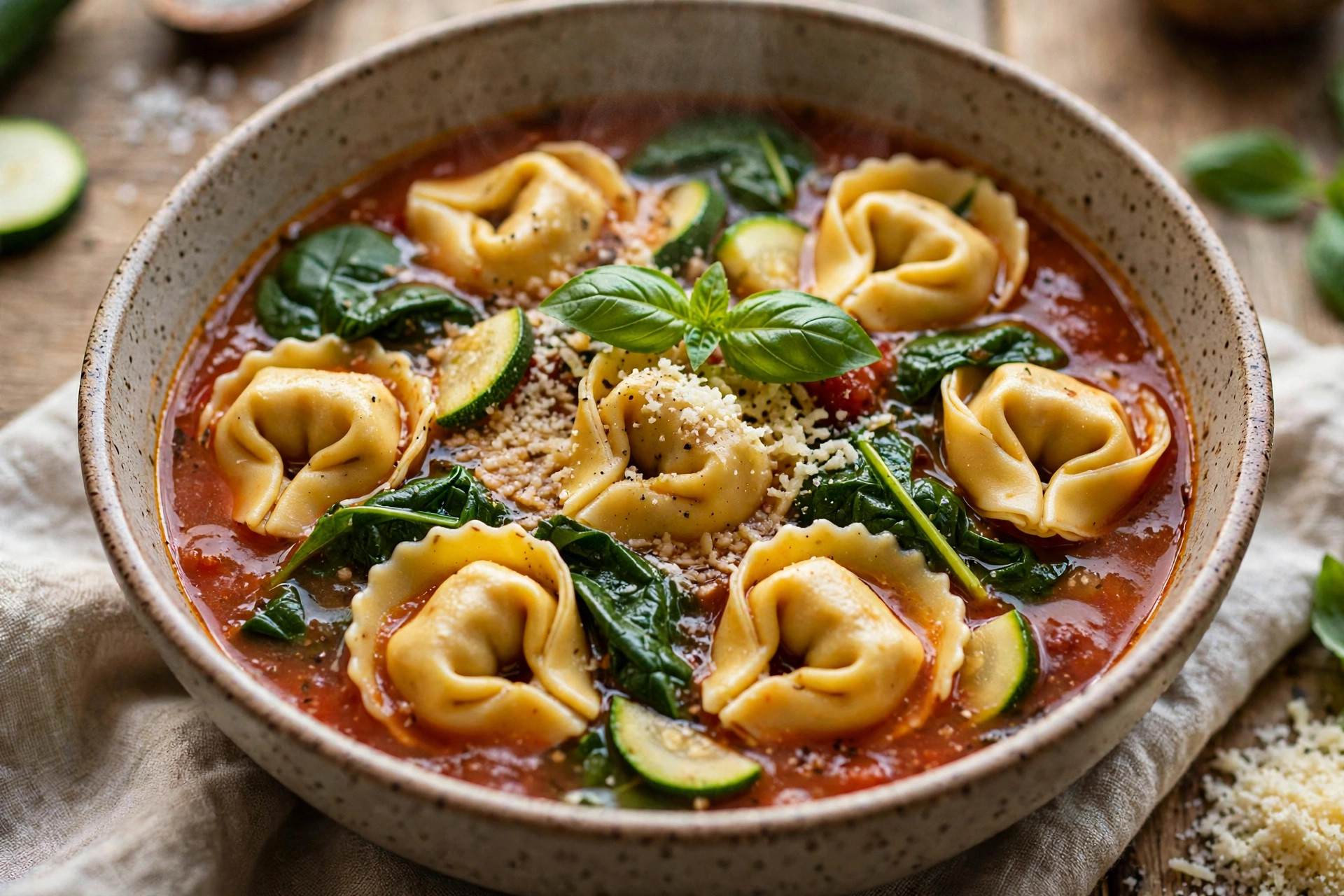 Soupe italienne aux épinards et aux tortellinis