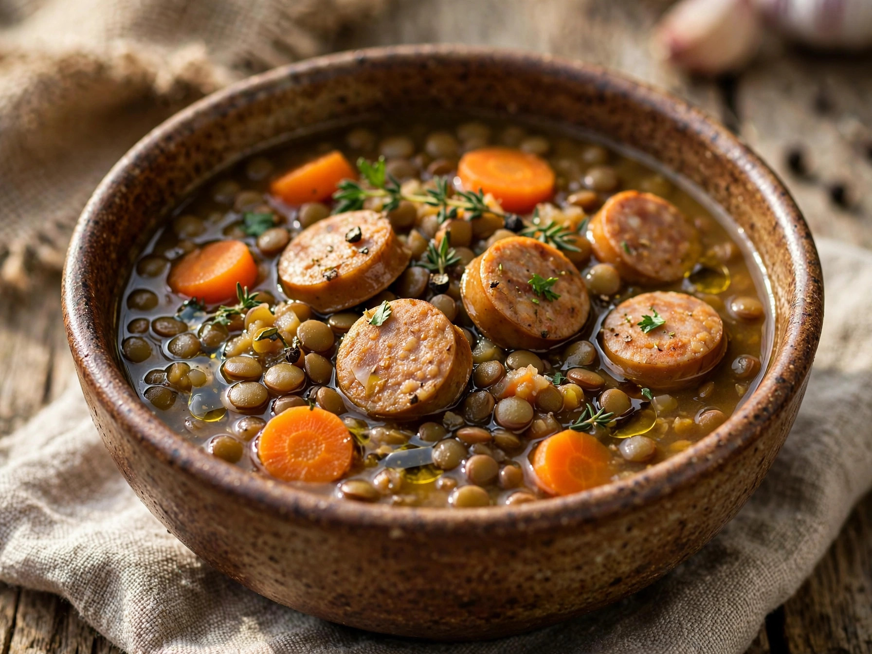Soupe de lentilles et saucisse