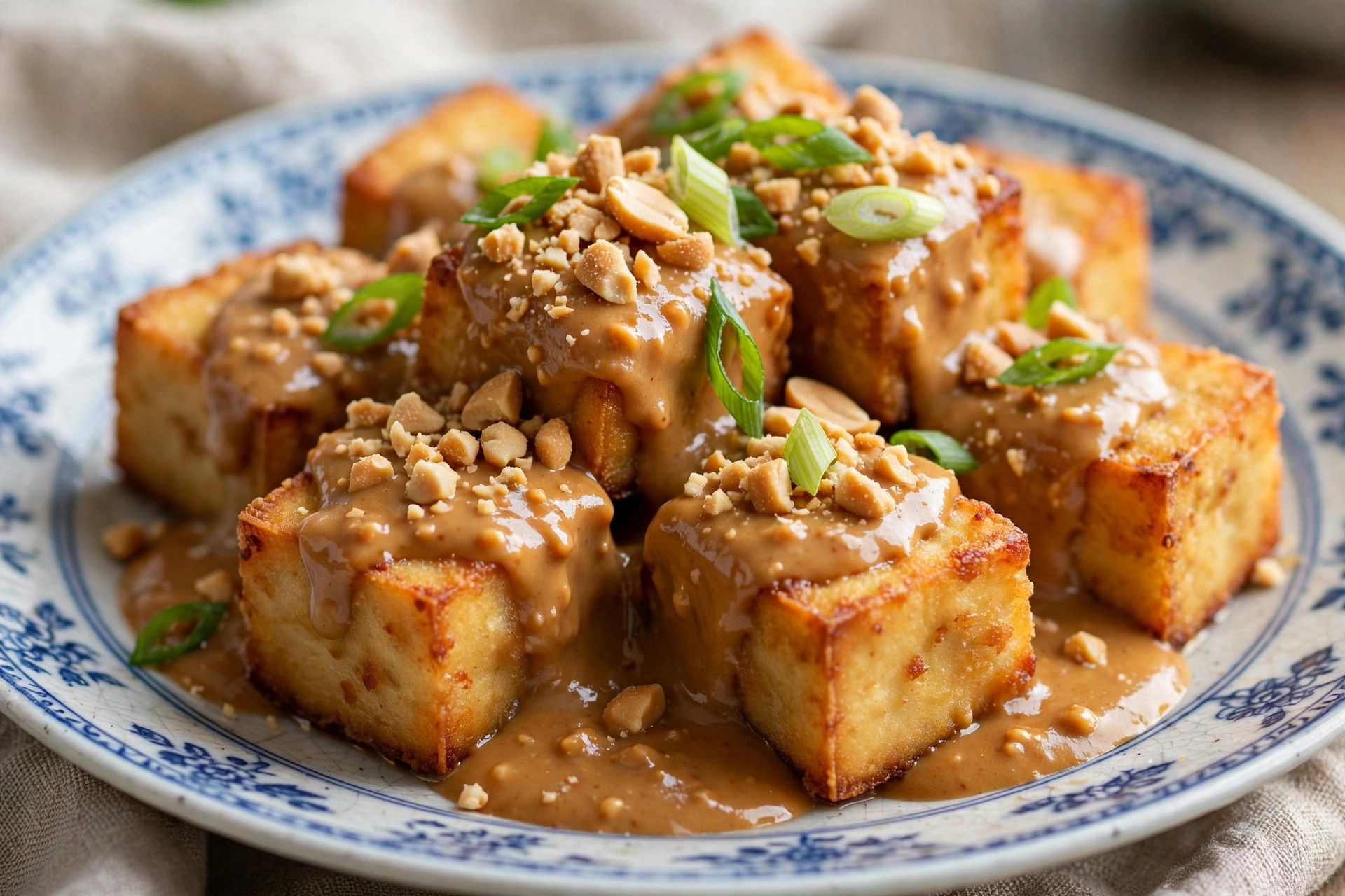Tofu croustillant, sauce aux arachides
