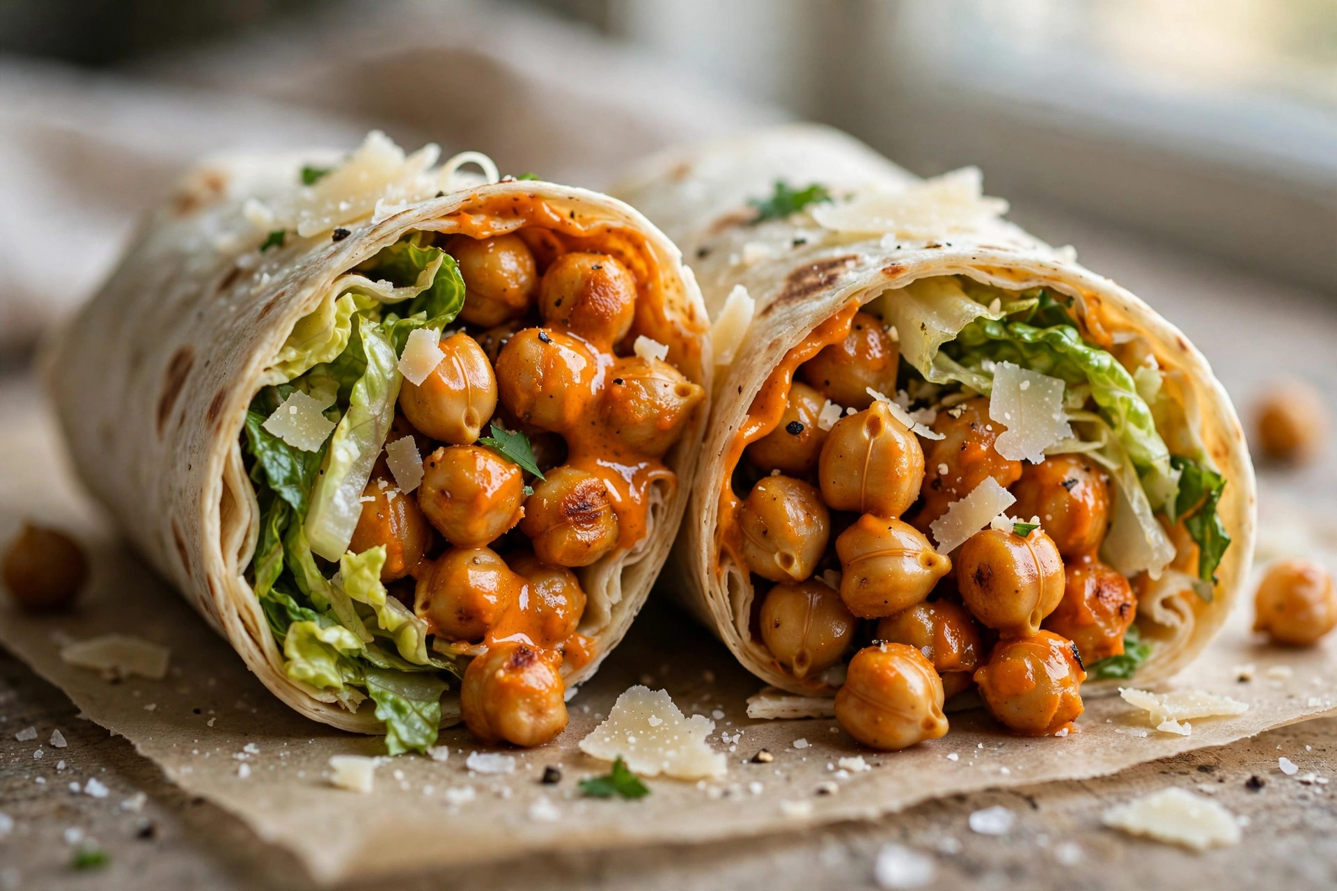 Wraps aux pois chiches Buffalo et au parmesan